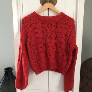 Lulu's NWOT Beautiful Coral Red Cable Knit Sweater